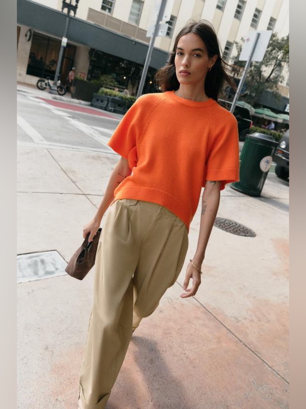 Zara Orange Short Sleeve Knit Jumper Asymmetric Hem Wool Blend Size S
